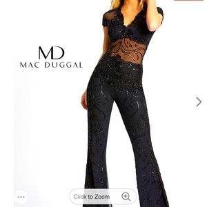 Mac Duggal Black Wide Leg Sequin Romper.